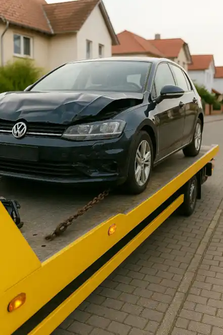 Ein defektes Fahrzeug, das beim Autoankauf in Eisenach professionell abgeschleppt wird.
